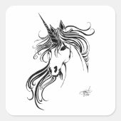 Schwarzes Tribal-Einhorn Quadratischer Aufkleber (Vorderseite)