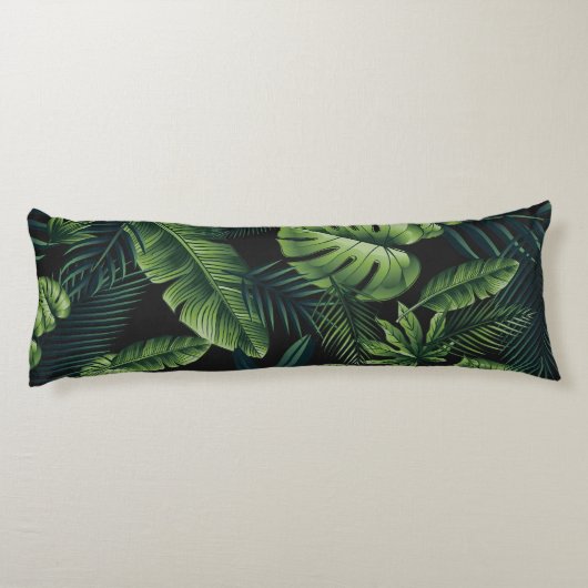 Schwarzes tropisches Muster Seitenschläferkissen (Rückseite)