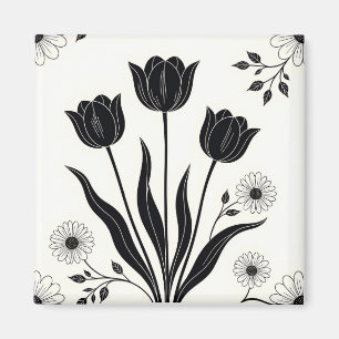 Schwarzes Tulpen-Silhouettenmuster Magnet