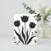 Schwarzes Tulpen-Silhouettenmuster Postkarte (Stehend Vorderseite)