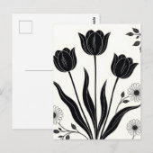 Schwarzes Tulpen-Silhouettenmuster Postkarte (Vorne/Hinten)