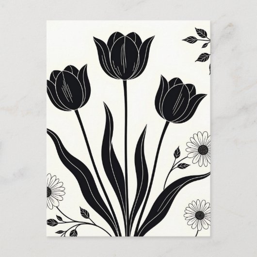 Schwarzes Tulpen-Silhouettenmuster Postkarte (Vorderseite)