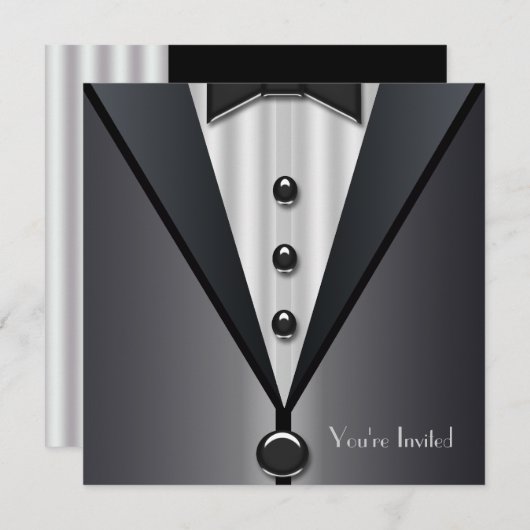 Schwarzes Tuxedo-Party für feierliches Ereignis Sc Einladung (Vorne/Hinten)