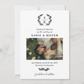Schwarzes Typografie Laurel Wreath Monogram Foto Save The Date (Vorderseite)
