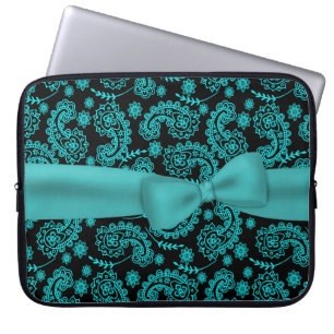 Schwarzes u. Aqua-Paisley-Muster-Laptop-Kasten Laptopschutzhülle