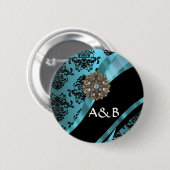 Schwarzes u. Aquamarinedamast Button (Vorne & Hinten)