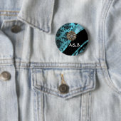 Schwarzes u. Aquamarinedamast Button (Beispiel)