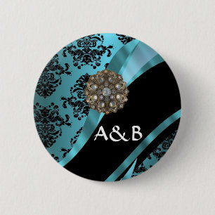 Schwarzes u. Aquamarinedamast Button