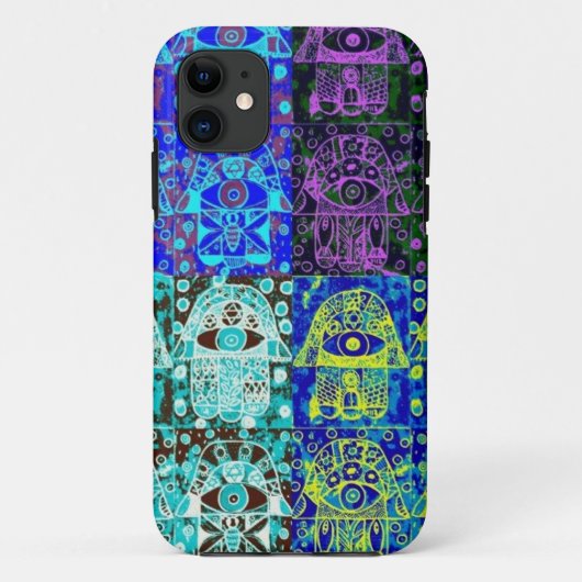 Schwarzes u. blaues Hamsa Case-Mate iPhone Hülle (Rückseite)