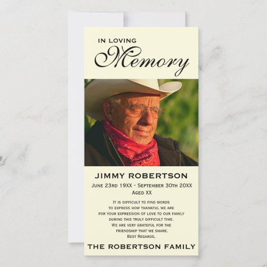 Schwarzes u. Creme-Erinnerungsfamilien-Bestätigung Dankeskarte (Vorderseite)