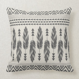 Schwarzes u. Creme-Stammes- Feder-Wurfs-Kissen Kissen