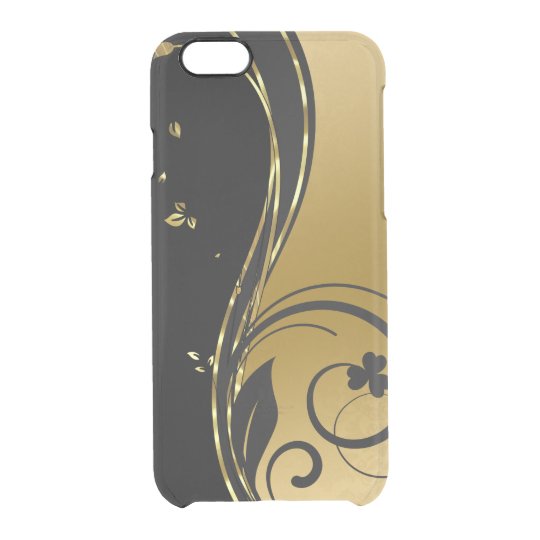 Schwarzes u. elegantes GoldblumenWirbels-Entwurf Durchsichtige iPhone 6/6S Hülle