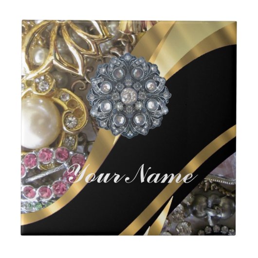 Schwarzes u. Gold bling sind Fliese (Vorderseite)