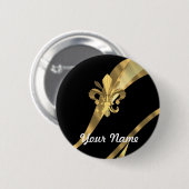 Schwarzes u. gold Fleur de Lys Button (Vorne & Hinten)