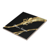 Schwarzes u. gold Fleur de Lys Fliese (Seite)