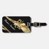 Schwarzes u. gold Fleur de Lys Gepäckanhänger (Vorderseite horizontal)