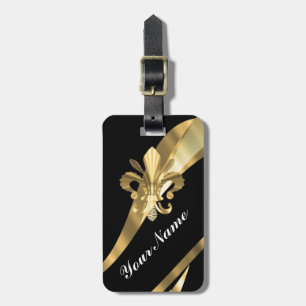 Schwarzes u. gold Fleur de Lys Gepäckanhänger