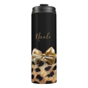 Schwarzes u. Goldbogen-Leopard-Gepard-Tierdruck Thermosbecher