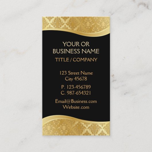 Schwarzes u. Golddamast-Visitenkarte Visitenkarte (Vorderseite)