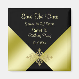 Schwarzes u. Goldeleganz-Bonbon 16 Save the Date Magnet