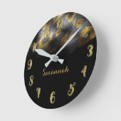 Schwarzes u. Goldschicker glatter Runde Wanduhr (Winkel)