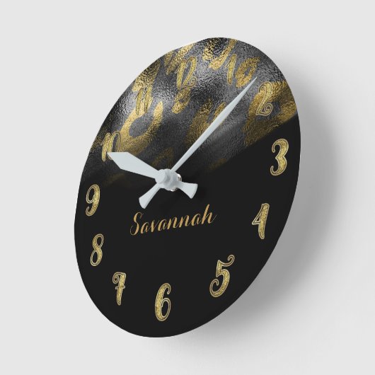 Schwarzes u. Goldschicker glatter Runde Wanduhr (Winkel)