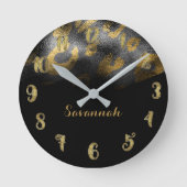 Schwarzes u. Goldschicker glatter Runde Wanduhr (Vorderseite)
