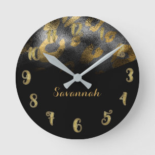 Schwarzes u. Goldschicker glatter Runde Wanduhr