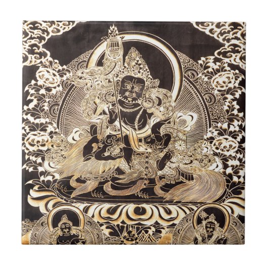 Schwarzes u. Goldtibetanische buddhistische Kunst Fliese (Vorderseite)