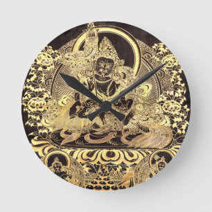 Schwarzes u. Goldtibetanische buddhistische Kunst Runde Wanduhr