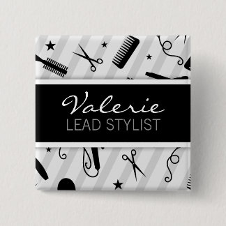 Schwarzes u. graues Haar-Salon-Namen-Abzeichen Button