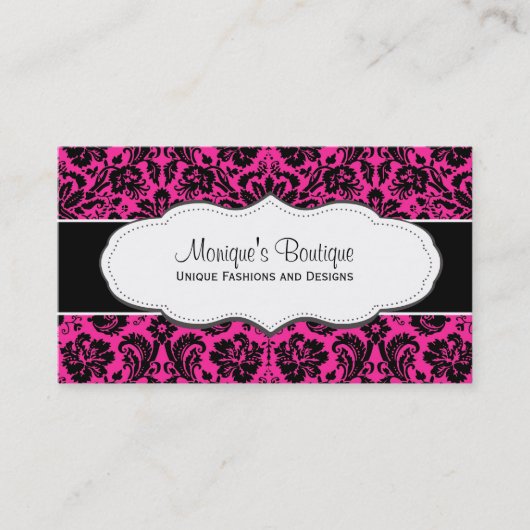 Schwarzes u. heißes Rosa-Vintager Damast mit Visitenkarte (Vorderseite)