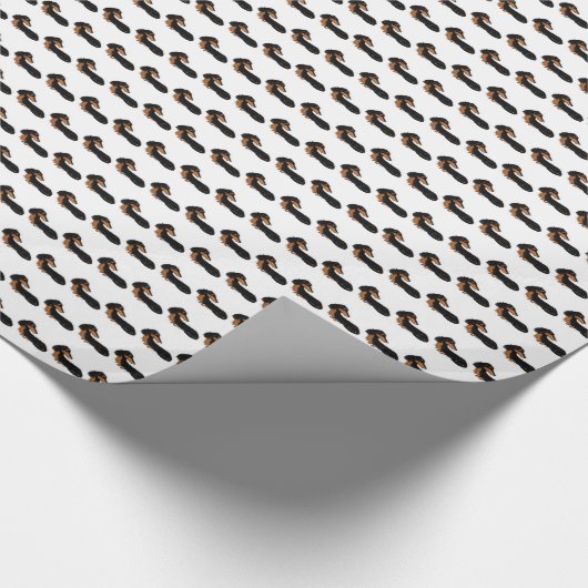 Schwarzes u. lange Haar-Dackel TANs Geschenkpapier (Ecke)