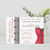 Schwarzes u. rotes Korsett-Wäsche-Brautparty laden Einladung (Stehend Vorderseite)