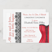 Schwarzes u. rotes Korsett-Wäsche-Brautparty laden Einladung (Vorne/Hinten)