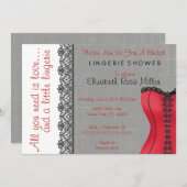 Schwarzes u. rotes Korsett-Wäsche-Brautparty laden Einladung (Vorne/Hinten)