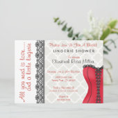 Schwarzes u. rotes Korsett-Wäsche-Brautparty laden Einladung (Stehend Vorderseite)