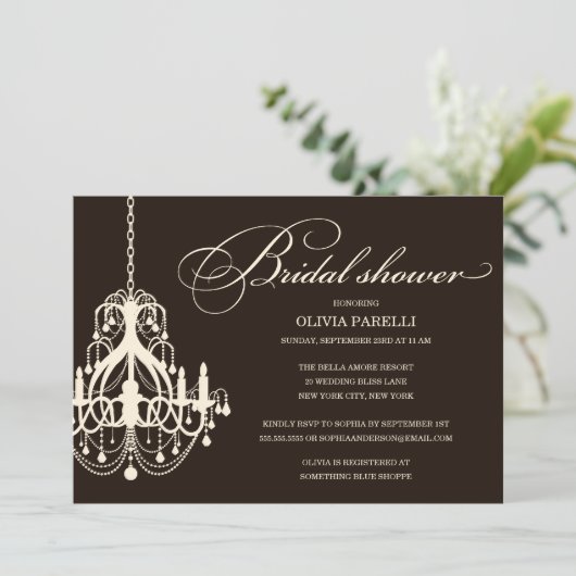 SCHWARZES U. SAHNEBrautparty DES LEUCHTER-%PIPE% Einladung (Stehend Vorderseite)