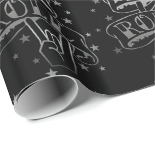 Schwarzes u. Silber-Rock-u. Rollenlogo-Packpapier Geschenkpapier