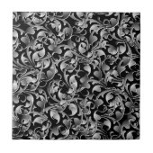 Schwarzes u. Silber-Twining Blätter Fliese (Vorderseite)