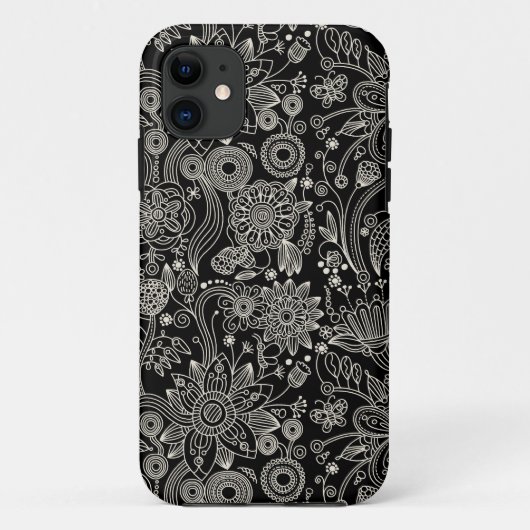 Schwarzes u. weißes Blumendamast-Muster Case-Mate iPhone Hülle (Rückseite)