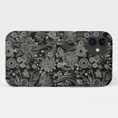 Schwarzes u. weißes Blumendamast-Muster Case-Mate iPhone Hülle (Rückseite (Horizontal))
