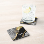 Schwarzes u. weißes Blumendamastmuster Getränkeuntersetzer (Rechte Seite)