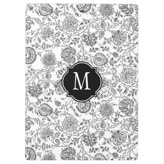 Schwarzes u. weißes Blumenmonogramm-Klemmbrett Klemmbrett (Rückseite)