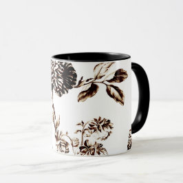 Schwarzes u. weißes botanisches Blumenbronzetoile Tasse