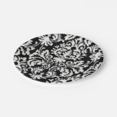 Schwarzes u. weißes Damast-Muster Pappteller (Schrägansicht)