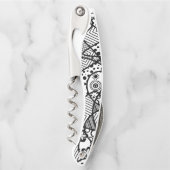 Schwarzes u. weißes Gekritzel-Muster künstlerische Kellnermesser (Vorderseite)