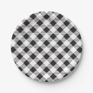 Schwarzes u. weißes Gingham-Muster, Picknick, Pappteller