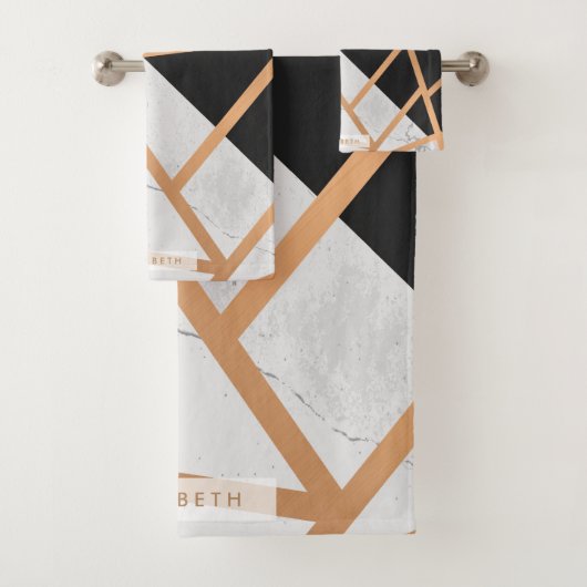 Schwarzes u. weißes goldenes Marmormosaik Badhandtuch Set (Insitu)