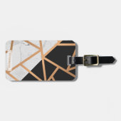 Schwarzes u. weißes goldenes Marmormosaik Gepäckanhänger (Vorderseite horizontal)